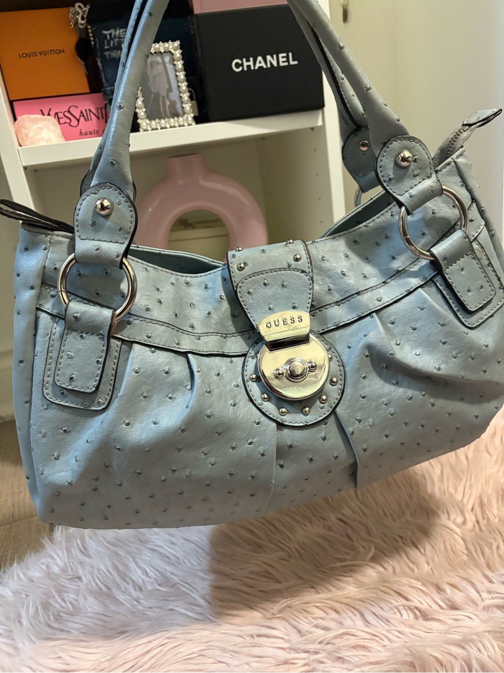 Vintage GUESS Ostrich Embossed Hobo Bag